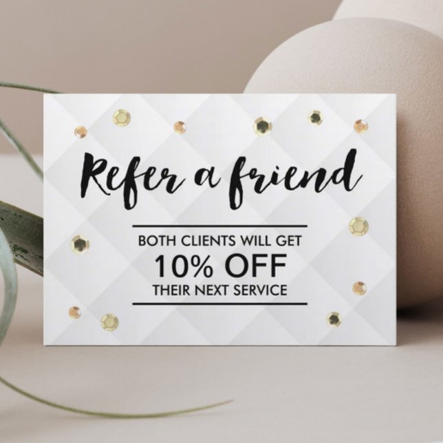 Refer a Friend Modern Gold Sequins Promotional Referral Card (Creator Uploaded)