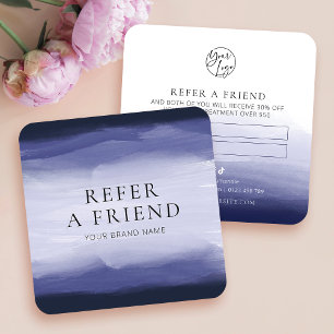 Refer A Friend Navy Watercolor Beauty Spa Logo Referral Card