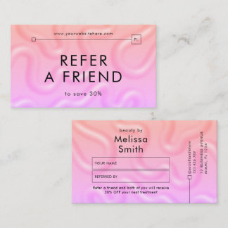 Refer a Friend Neon Pink Girly Hair Makeup Lashes Referral Card