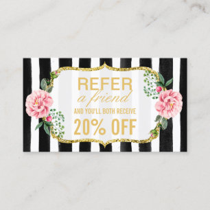 Refer a Friend   Pink Floral Gold Stripes Referral