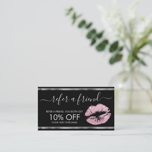 Refer a Friend _ Pink Glitter Lipstick _ Silver Referral Card