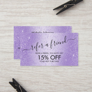 Refer a Friend - Purple Lavender Glitter Referral Card