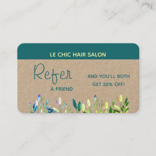 Refer a friend Referral Client Floral Business Card