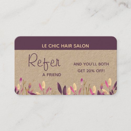 Refer a friend Referral Client Floral Plum Business Card