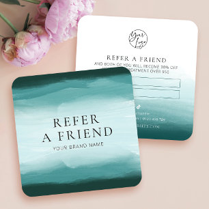 Refer A Friend Teal Watercolor Beauty Spa Logo Referral Card