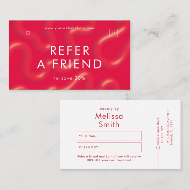 Refer a Friend Trendy Red Groovy Unique Spa Salon Referral Card (Front/Back)