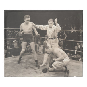 Referee counting over boxer in ringboxing, vintage duvet cover