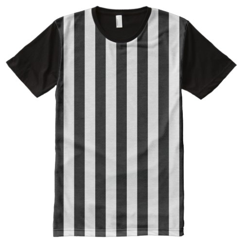 Referee Stripes All-Over-Print T-Shirt - Black and white referee stripes design