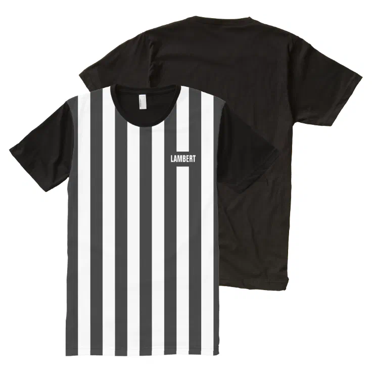 Referee Stripes with Name Template All-Over-Print T-Shirt | Zazzle