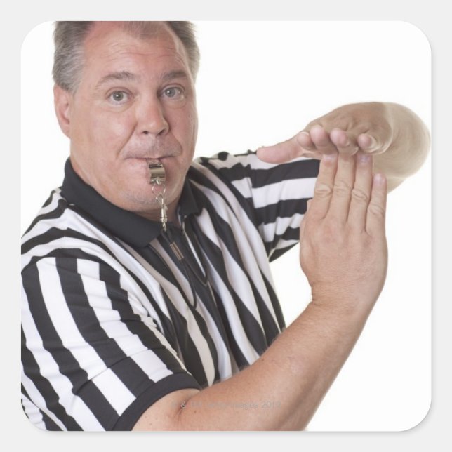 Referee with Time out signal and whistle Square Sticker (Front)