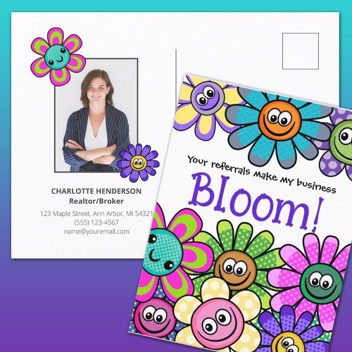 Referral Bloom Summer Flower Real Estate Marketing Postcard