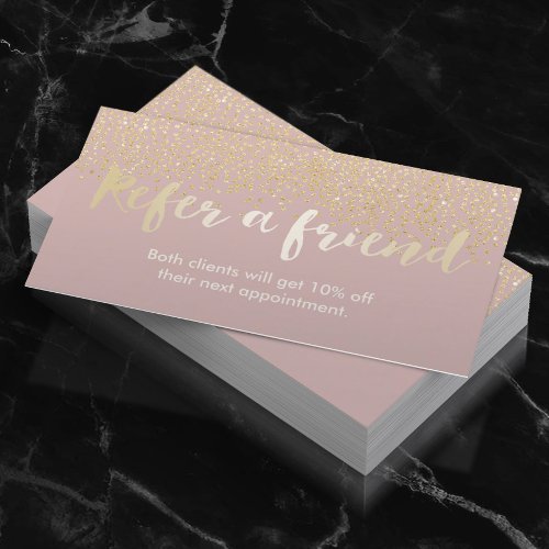Referral Card  Chic Gold Confetti Dots Dusty Pink