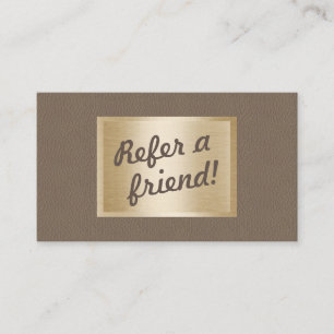 Referral Card Classy Brown Leather & Gold Label