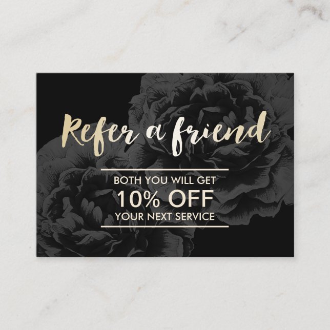 Referral Card | Elegant Dark Floral Gold Script (Front)