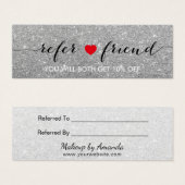 Referral Card | Elegant Silver Glitter Red Heart (Front & Back)