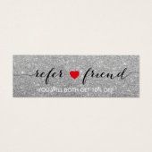 Referral Card | Elegant Silver Glitter Red Heart (Front)