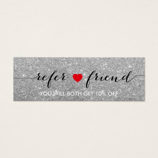 Referral Card | Elegant Silver Glitter Red Heart (Front)