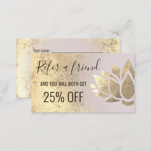 referral card faux gold foil lotus design