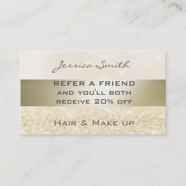 Referral card glamorous faux chic gold glittery (Front)