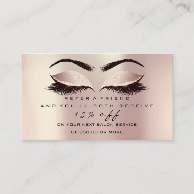 Referral Card Glitter Pink Lashes Makeup Blush (Front)