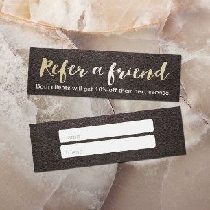 Referral Card Gold Script Elegant Leather