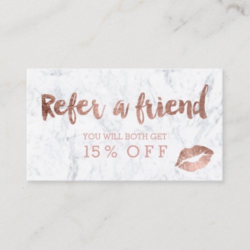 Referral card lips rose gold typography marble