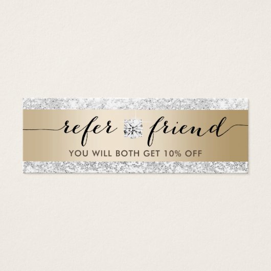 Referral Card | Luxury Silver Glitter Modern Gold (Front)