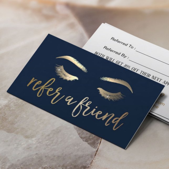 Referral Card | Makeup Artist Gold Typography Navy (Creator Uploaded)