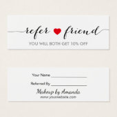 Referral Card | Minimalist Simple Red Heart Script (Front & Back)