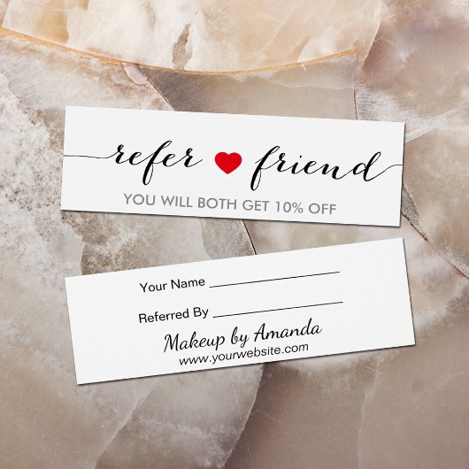 Referral Card | Minimalist Simple Red Heart Script