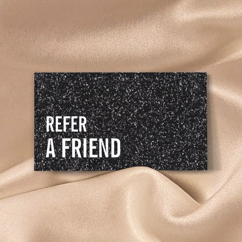 Referral Card  Modern Black Glitter Sparkles