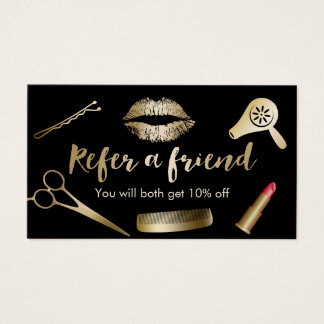 Referral Card | Modern Black & Gold Beauty Salon