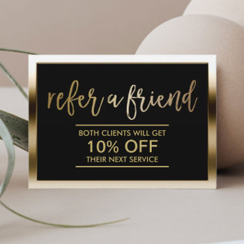 Referral Card | Modern Black & Gold Framed by cardfactory at Zazzle