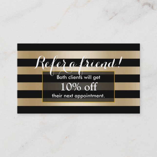 Referral Card | Modern Black & Gold Stripes (Front)