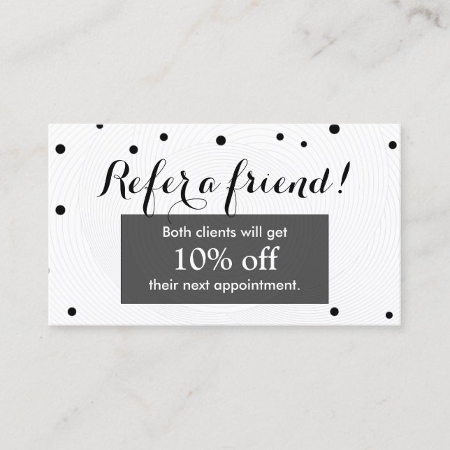 Referral Card | Modern Black & White Beauty Salon (Front)