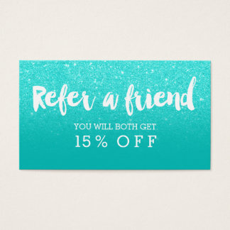 Referral card modern faux aqua glitter typography