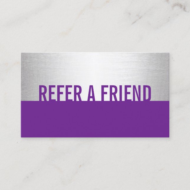 Referral Card | Modern Purple Silver Beauty Salon (Front)