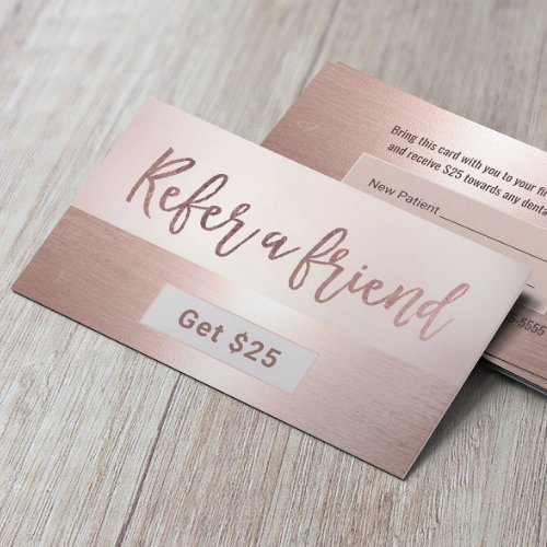 Referral Card  Modern Rose Gold Dentist Dental