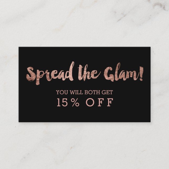 Referral card modern rose gold typography black (Front)