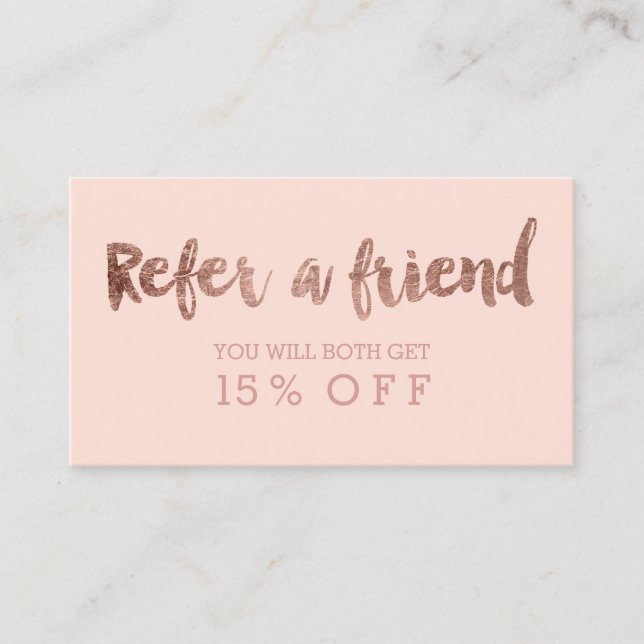Referral card modern rose gold typography blush (Front)
