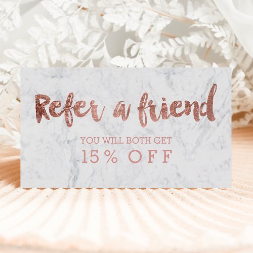 Referral card modern rose gold typography marble