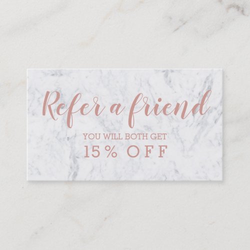 Referral card modern rose gold typography marble 2