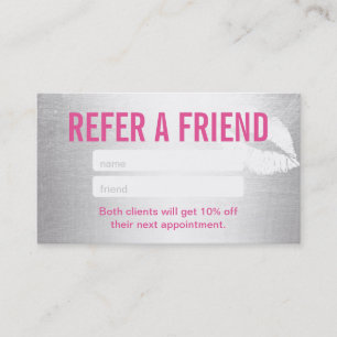 Referral Card Modern Silver & Pink Makeup Artist