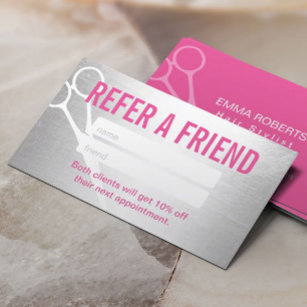 Referral Card   Modern Silver & Pink Scissor Hair