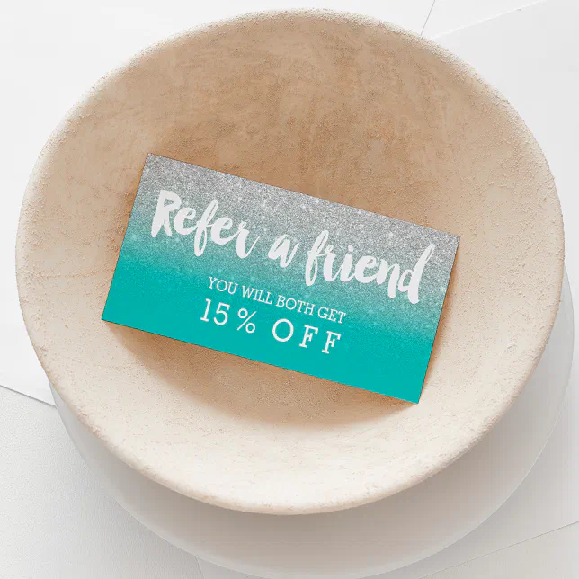 Referral card modern typography teal silver | Zazzle