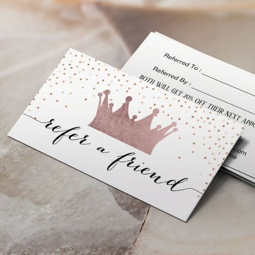 Referral Card  Rose Gold Crown  Confetti Dots