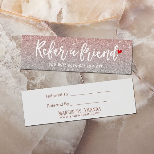 Referral Card  Rose Gold Glitter Beauty Salon