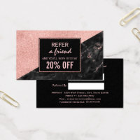 Referral Card Rose Gold Marble Beauty Salon Custom