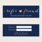 Referral Card | Rose Gold Script Navy Gold Heart (Front & Back)