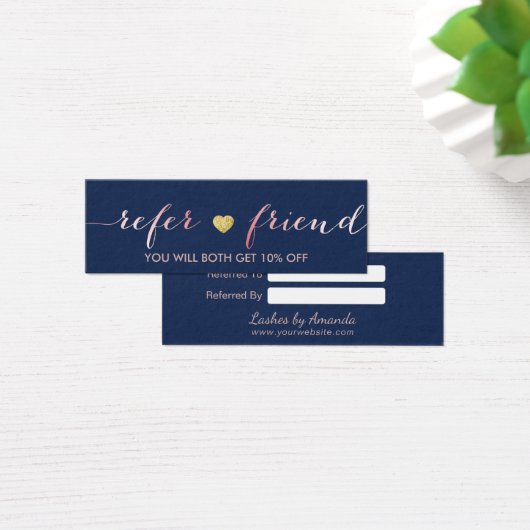 Referral Card | Rose Gold Script Navy Gold Heart (Desk)